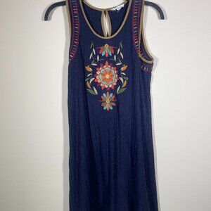 THML Women's Navy Embroidered Aztec Print Tank Mini Dress Small!
